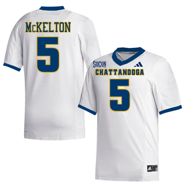 Chattanooga Mocs #5 Geoffrey McKelton College Football Jerseys,Uniforms Stitched-White